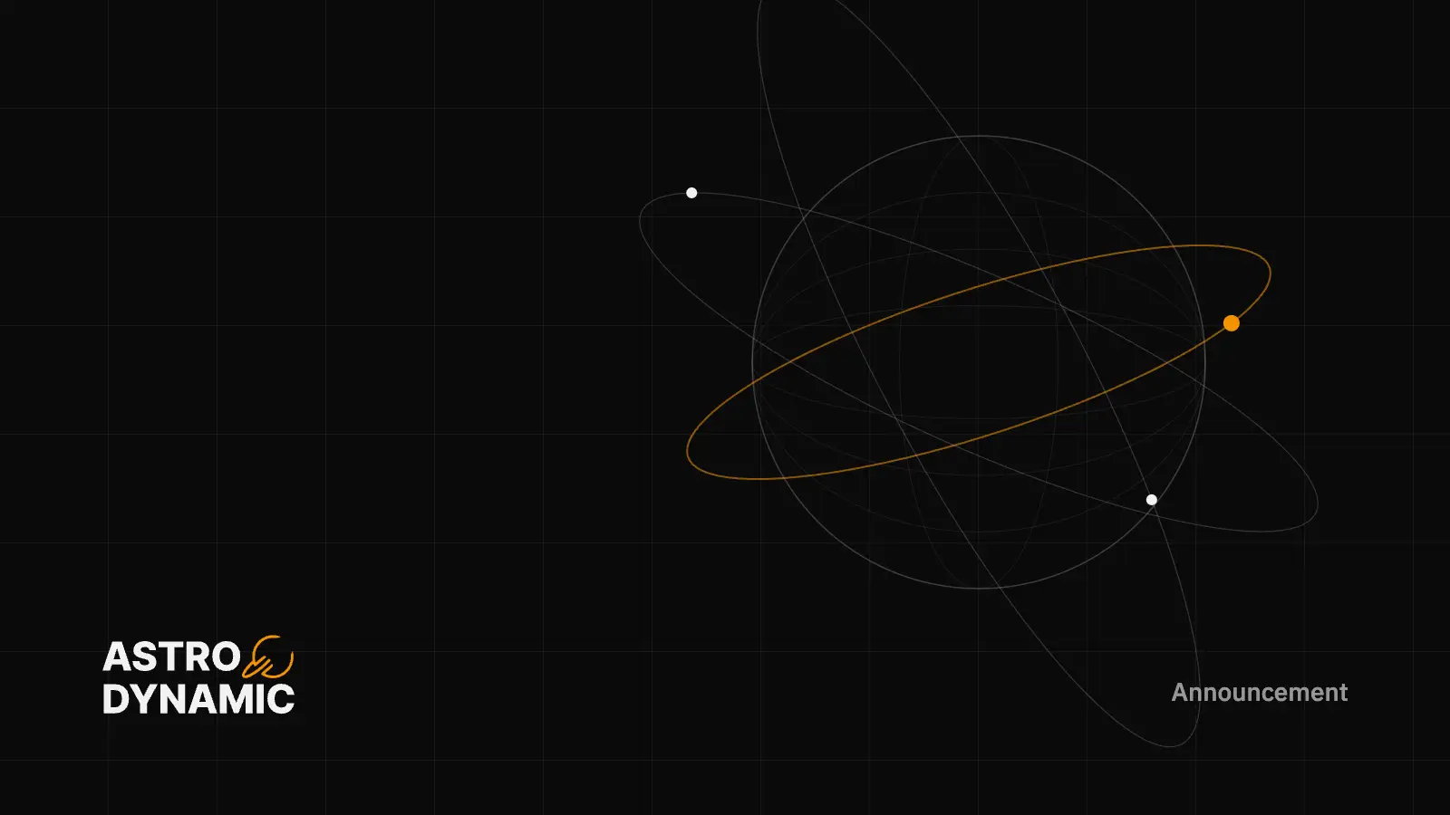 The Astro Dynamic logo beneath a drawing of satellite orbits around a sphere.