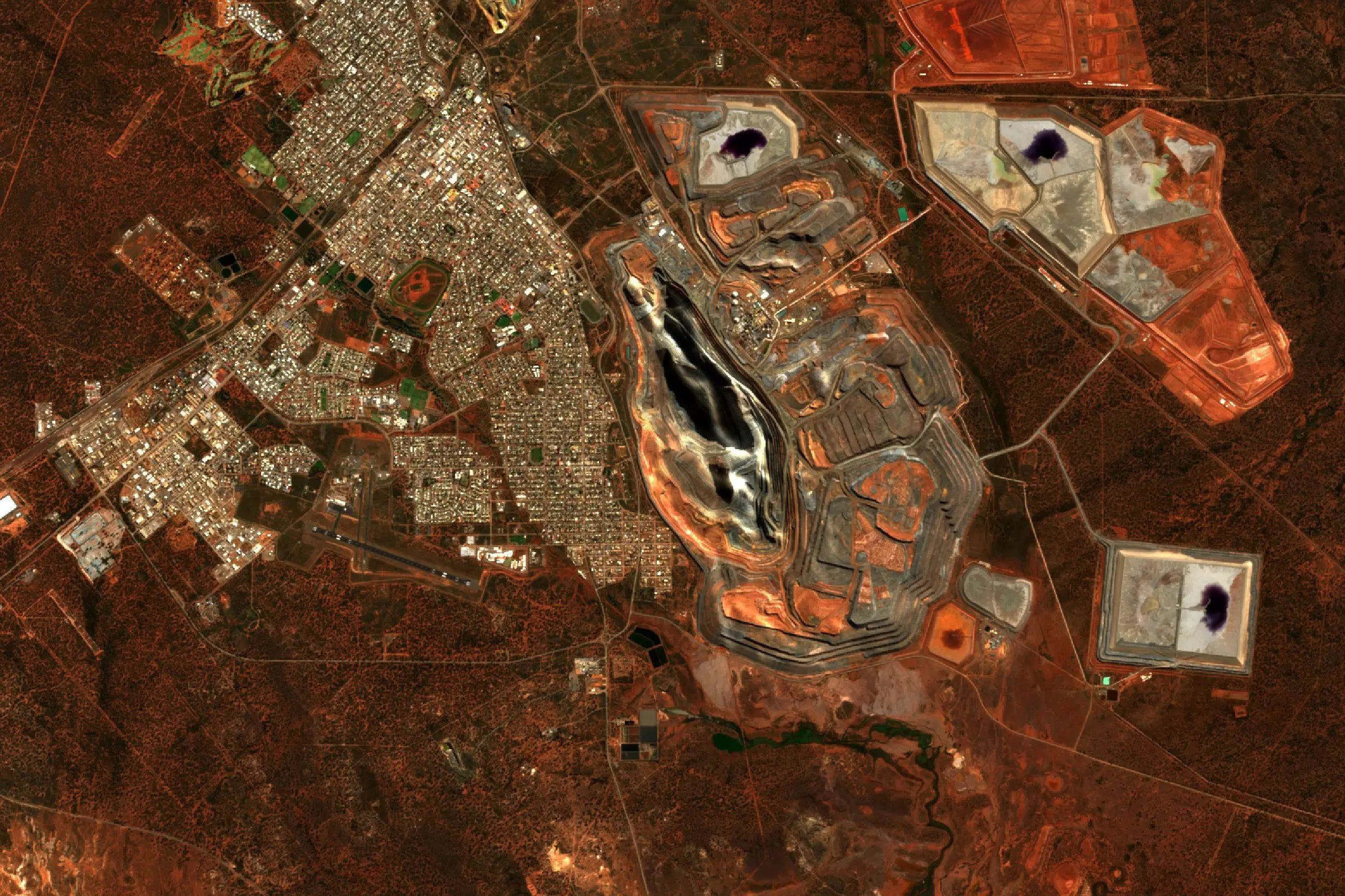 Satellite view of the Super Pit gold mine beside the town of Kalgoorlie in Western Australia